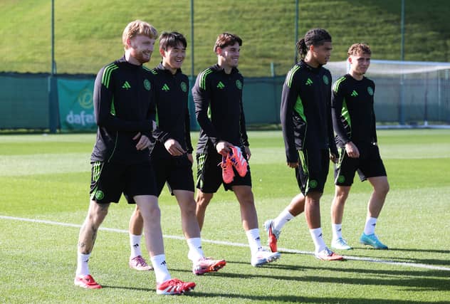 Liam Scales, Yang Hyun-Jun and Paulo Bernardo during a Celtic training session.