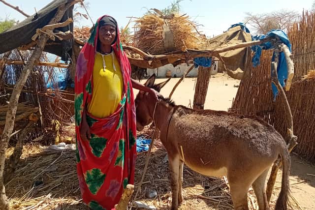 Naima’s donkey survived the journey from Sudan, but the family have lost everything else after fleeing the violence there.