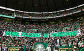 Celtic fans hold a banner reading "Your Silence is Deafening" aimed at the board the goalless draw with Hibernian. (Photo by Ross MacDonald / SNS Group)