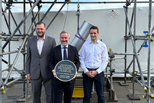 Project Director Rory McFadden (right) and Councillor Stephen Jenkinson (middle) spoke at the ceremony