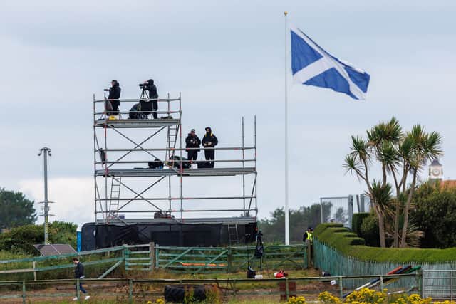 Police officers on a viewing platform at Turnberry during the US president's trip this summer. Picture: PA