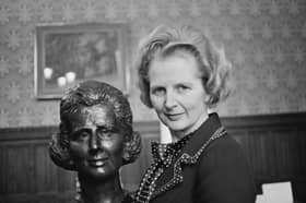 Margaret Thatcher, pictured with a bronze bust of her by artist Beatrice Murray in 1975, become an MP before the second wave of feminism and without a sisterhood to support her (Picture: Hilaria McCarthy/Daily Express/Hulton Archive)