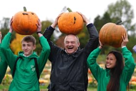 Sir Ed Davey at the pumpkin patch at Cairnie Fruit Farm