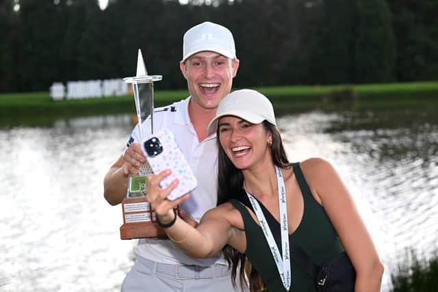 Calum Hill and wife Miranda celebrate the Scot’s success in the Joburg Open in March
