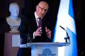 First Minister John Swinney speaking at the National Galleries of Scotland, in Edinburgh, following the publication of a paper about Scotland's constitutional future.