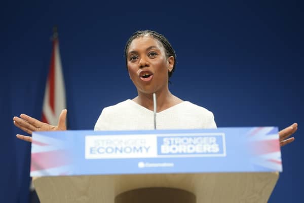 Conservative Party leader Kemi Badenoch delivers her keynote speech to the Conservative Party Conference at the Manchester Central Convention Complex.