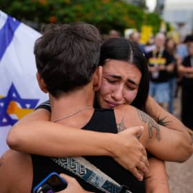 People cried, sang and dancing in Hostage Square in Tel Aviv after the news of the Gaza ceasefire deal (Picture: Maya Levin)