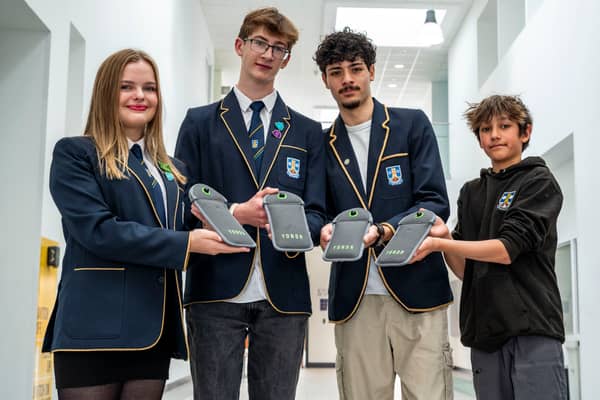 Pupils at Portobello High School with their phone cases