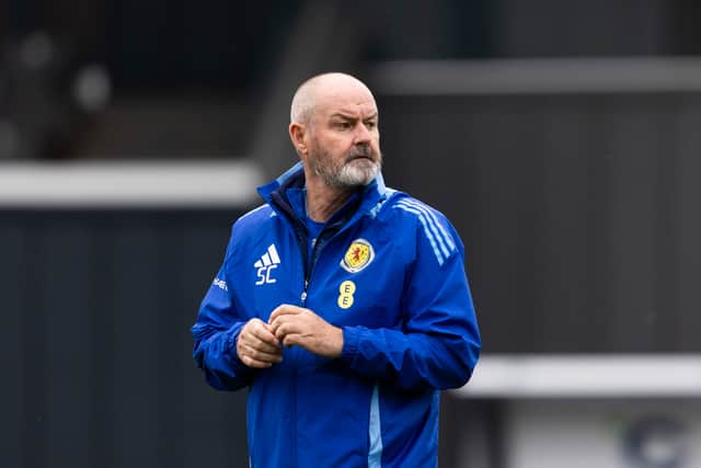 Steve Clarke takes Scotland training ahead of the match against Belarus.