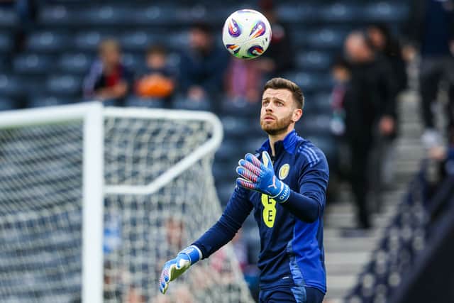 Goalkeeper Angus Gunn is an injury doubt for Scotland’s final two World Cup qualifiers next month.