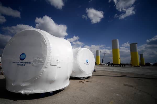 Wind turbines hubs manufactured by Ming Yang Smart Energy Group,  (Photo by FILIPPO MONTEFORTE/AFP via Getty Images)