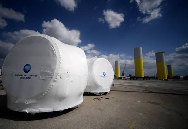 Wind turbines hubs manufactured by Ming Yang Smart Energy Group, (Photo by FILIPPO MONTEFORTE/AFP via Getty Images)