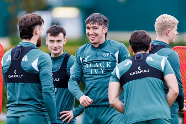 Kieron Bowie during a Hibs training session at the Hibernian Training Centre, on October 17, 2025, in Edinburgh, Scotland. (Photo by Mark Scates / SNS Group)