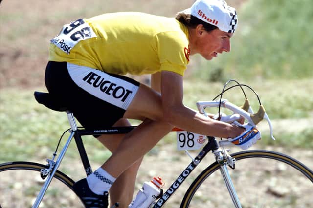 Robert Millar as race-leader on stage 15 of the 1985 Vuelta a España from Benidorm to Albacete.