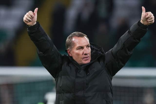 Brendan Rodgers gives the thumbs-up to Celtic's win over Sturm Graz.