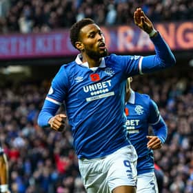 Youssef Chermiti celebrates his first Rangers goal in the 3-1 win over Kilmarnock. Cr: SNS Group.
