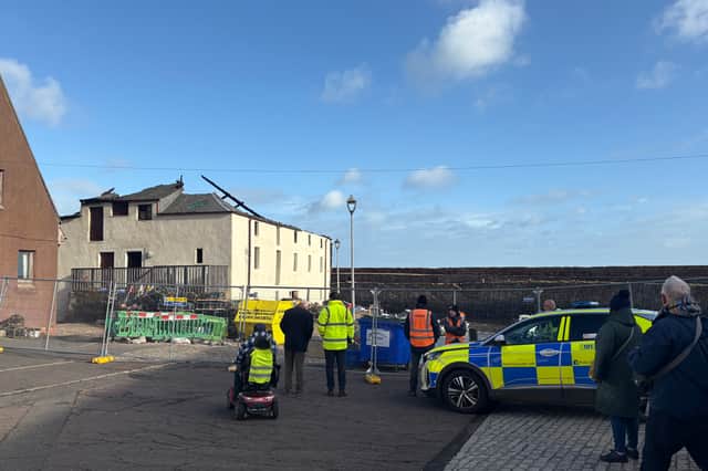 The scene at the storehouse on Tuesday morning