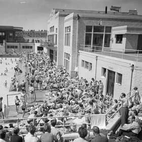 Holidaymakers at Portobello Outdoor Pool in July 1955.