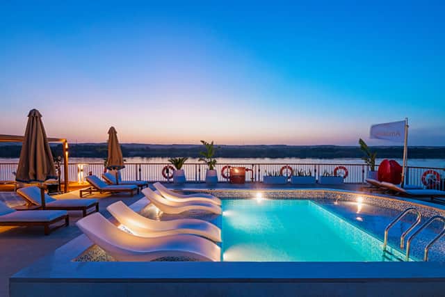 A sunset scene on the AmaLilia sundeck