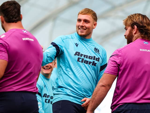 Liam McConnell, centre, will make his Scotland debut on Saturday.