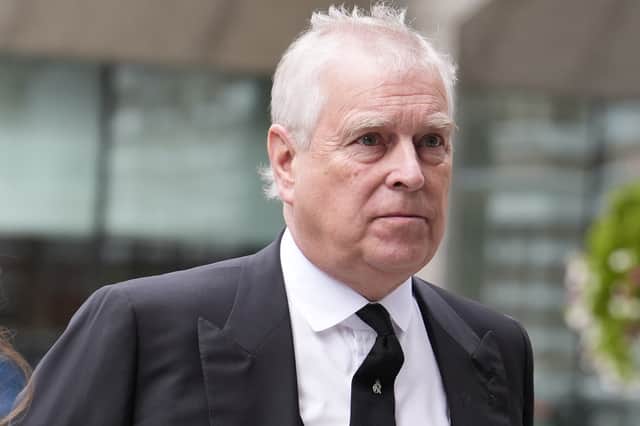Prince Andrew arriving for the Requiem Mass service for the Duchess of Kent, at Westminster Cathedral in central London in September