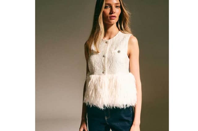 Cream Faux Fur Hem Sleeveless Waistcoat Top