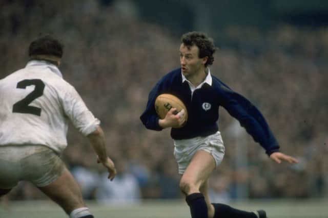 Keith Robertson in full flow for Scotland against England at Twickenham during a Five Nations match in 1985.