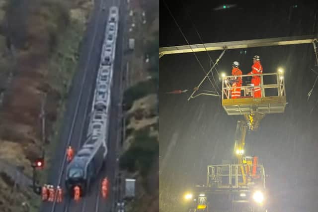 The front carriage of the Avanti West Coast train derailed after it hit the landslip