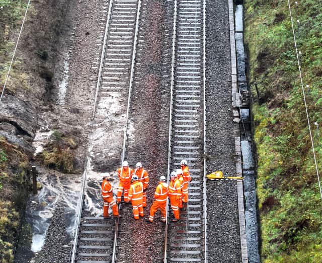 Network Rail engineers assessing the site near Shap