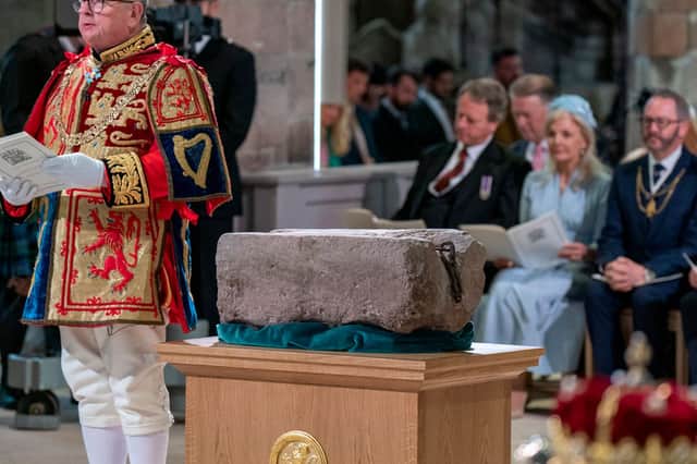The Stone of Destiny is missing some pieces and is also upside down (Picture: Jane Barlow/pool)