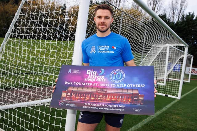 Rangers' Jack Butland during a Rangers Charity Foundation photocall to promote the 'Big Sleep Out' at the Rangers Training Centre.