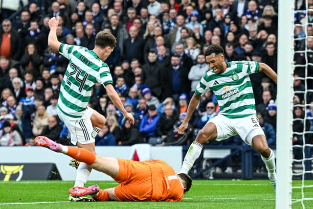 Rangers goalkeeper Jack Butland was caught by Celtic's Auston Trusty during the 3-1 defeat at Hampden.