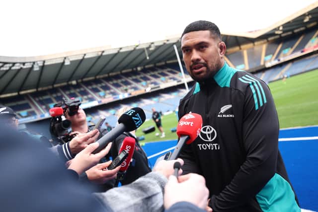New Zealand captain Ardie Savea speaks to the press at Murrayfield ahead of the match against Scotland.