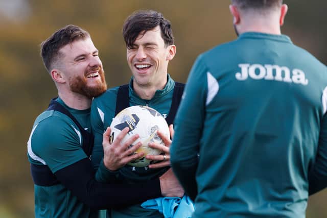 Joe Newell (centre) has returned to the Hibs set-up.