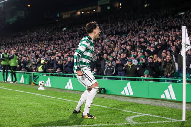 Sebastian Tounekti celebrates his goal for Celtic against Falkirk - his first at Parkhead.
