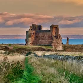 Tantallon Castle in East Lothian in the early morning light