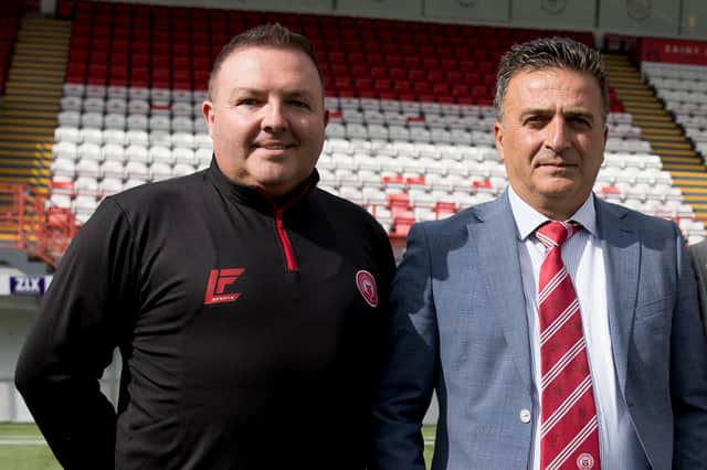 Hamilton director of football Gerry Strain (left) and owner Seref Zengin. (Photo by Craig Williamson / SNS Group)