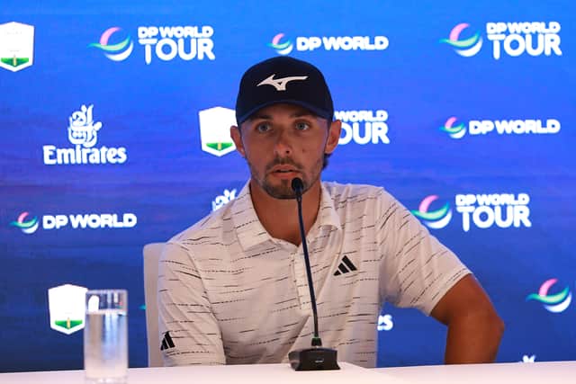 Marco Penge speaks to the media during a press conference prior to the DP World Tour Championship at Jumeirah Golf Estates in Dubai