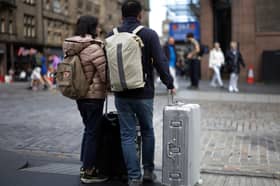 Tourists on the Royal Mile in Edinburgh.