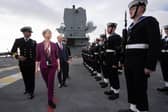Defence Secretary John Healey and Foreign Secretary Yvette Cooper pictured during a visit to the aircraft carrier, HMS Prince of Wales, anchored of the coast of Naples, Italy, on Monday (Picture: Stefan Rousseau)