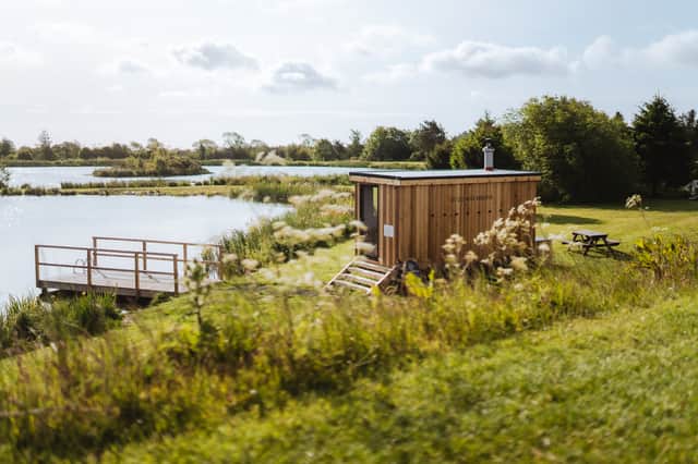 The Wild Scottish Sauna beside a fishing lochan at Forbes of Kingennie Country Resort, Angus.