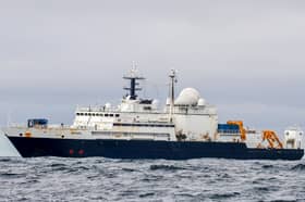 The Russian spy ship Yantar, pictured previously in the English Channel, directed lasers at UK planes tracking its course as it sailed off the north coast of Scotland