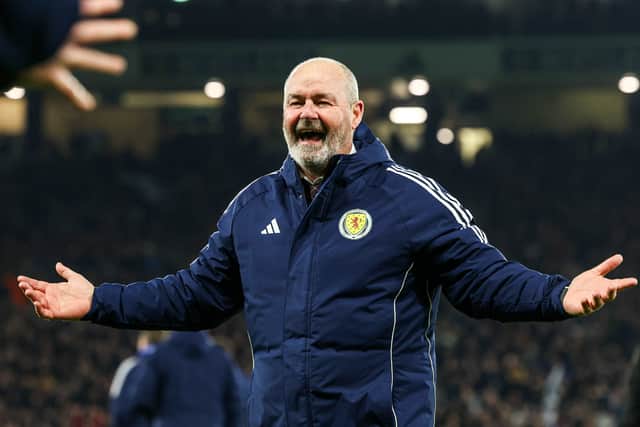 Scotland head coach Steve Clarke celebrates qualification for the 2026 World Cup after the 4-2 win over Denmark at Hampden. (Photo by Craig Foy / SNS Group)