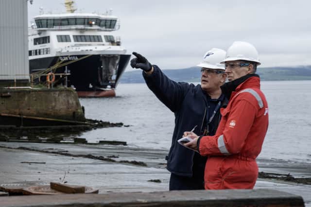 Ferguson Marine general manager operations Hugh McKenzie showing The Scotsman's transport correspondent Alastair Dalton the shipyard where the CalMac ferry Glen Rosa is still being completed