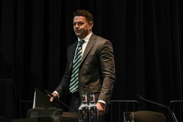 Ross Desmond - the son of Celtic's largest shareholder Dermot Desmond - pictured during the 2024 Celtic Annual General Meeting.