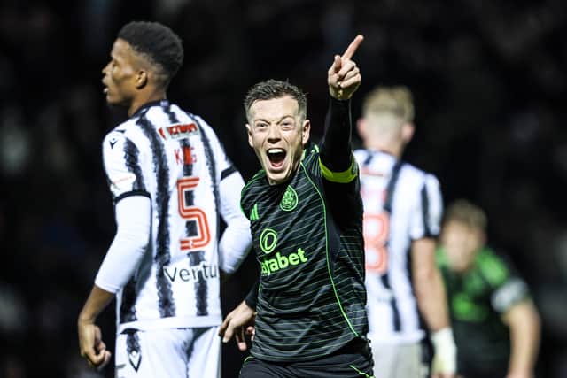 Celtic captain Callum McGregor celebrates his late winner against St Mirren. (Photo by Ross MacDonald / SNS Group)