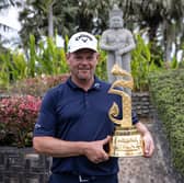 David Drysdale shows off the trophy after winning the Vattanac Legends Championship in Cambodia