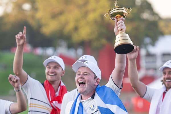 Bob McIntyre celebrates Europe’s win in the 45th Ryder Cup at Bethpage Black in New York 