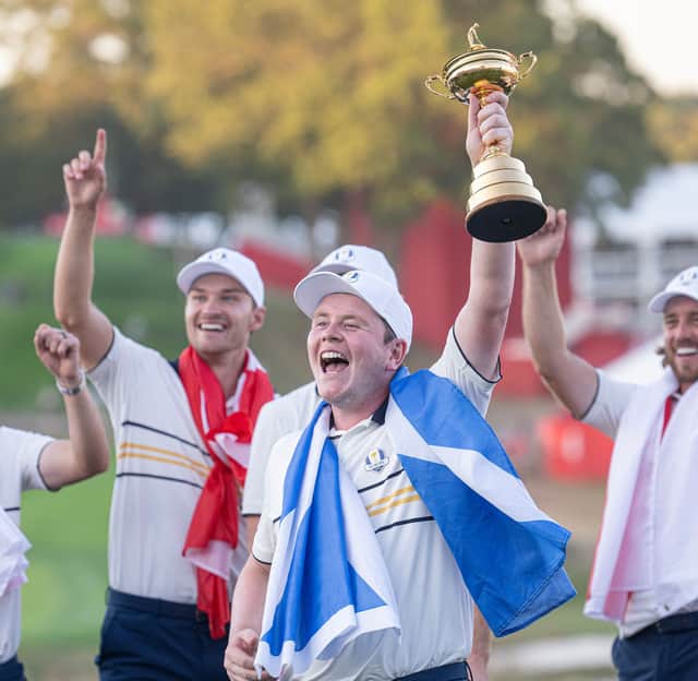Bob McIntyre celebrates Europe’s win in the 45th Ryder Cup at Bethpage Black in New York