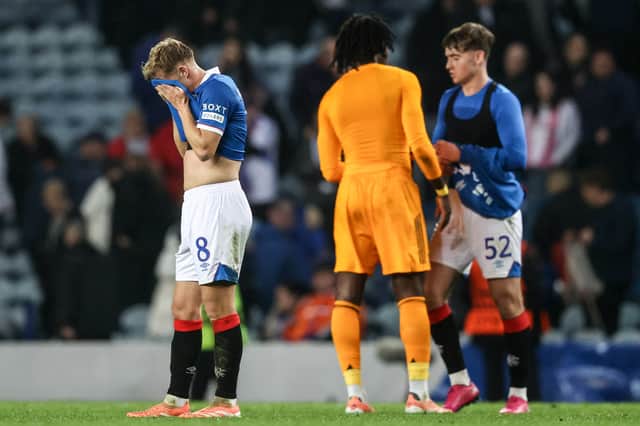 Rangers midfielder Connor Barron at full time after the 2-0 defeat to Roma at Ibrox on November 6. (Photo by Alan Harvey / SNS Group)